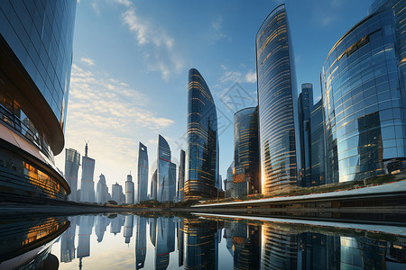 现代繁华的城市市中心景观背景图片
