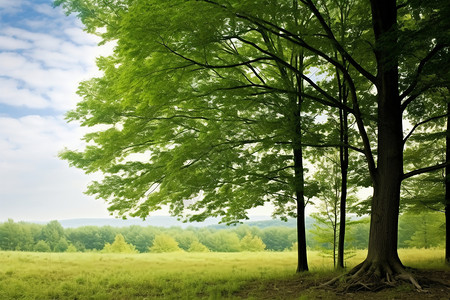 一片田园风光中的树背景图片