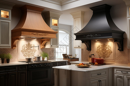 住宅内的厨房设计背景图片
