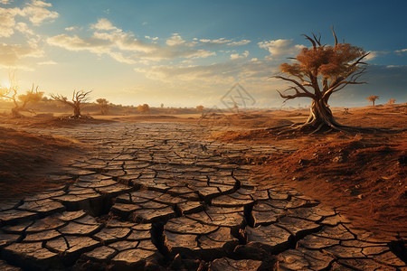夕阳下的干旱土地图片