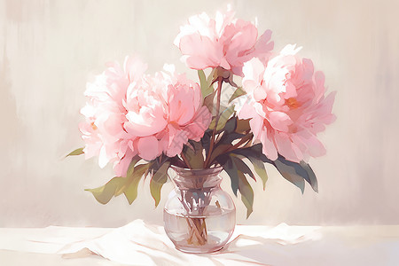 粉色牡丹花瓶背景图片