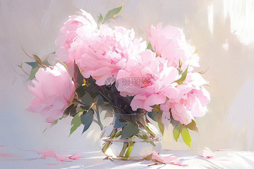 粉色牡丹花束图片