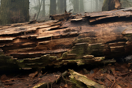 森林中腐烂的树干背景图片