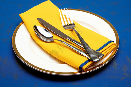 盘子里的桌布和餐具图片