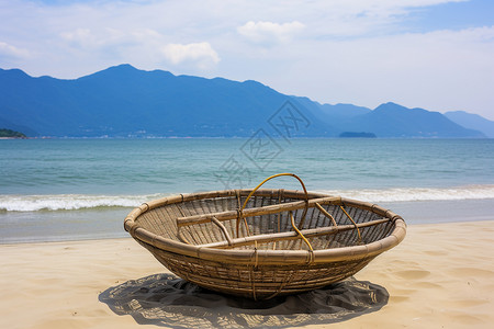 沙滩上的木篮船只高清图片