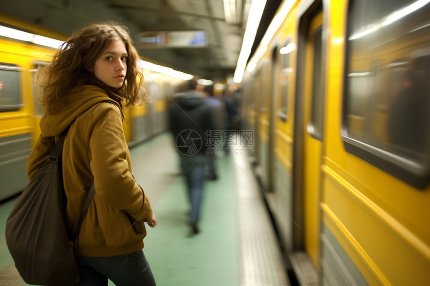 地铁上的金发女性图片