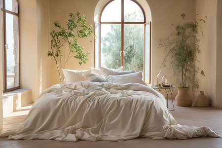 白色的卧室床品背景图片
