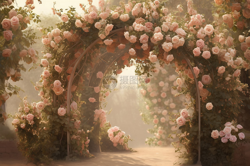 玫瑰拱门插画图片