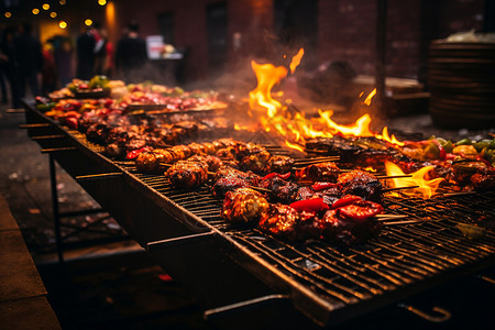 夜市烧烤美食背景图片