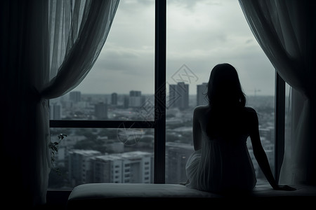 孤独的女人房间黑暗高清图片