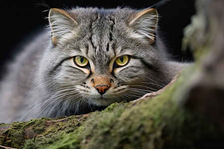 猞猁石头后的野猫背景