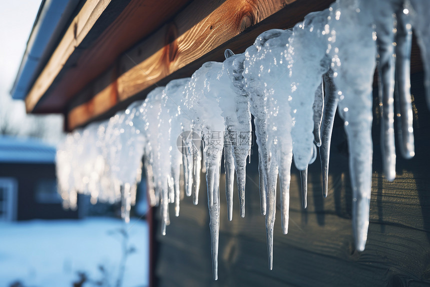 冬季屋檐的冰溜子图片