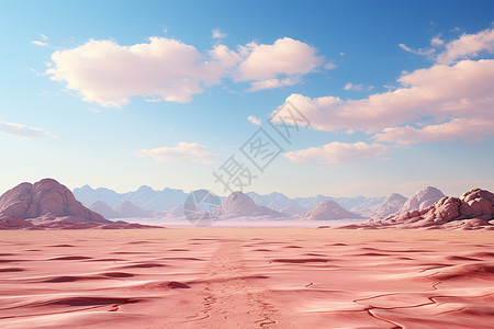 沙漠脚印柔和的沙漠幻境插画