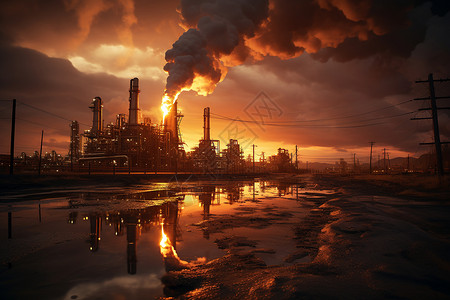 日落时分的工业烟囱图片