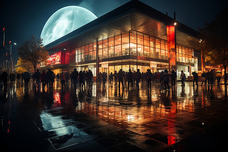 雨大伞夜幕下的商场设计图片