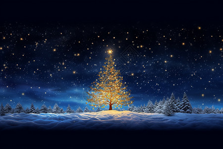雪中塔楼冬夜梦幻的圣诞树设计图片