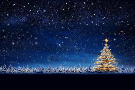 点亮夜空星空下点亮的圣诞树设计图片