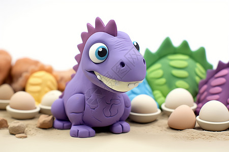 紫色小象玩具手工制作黏土恐龙背景