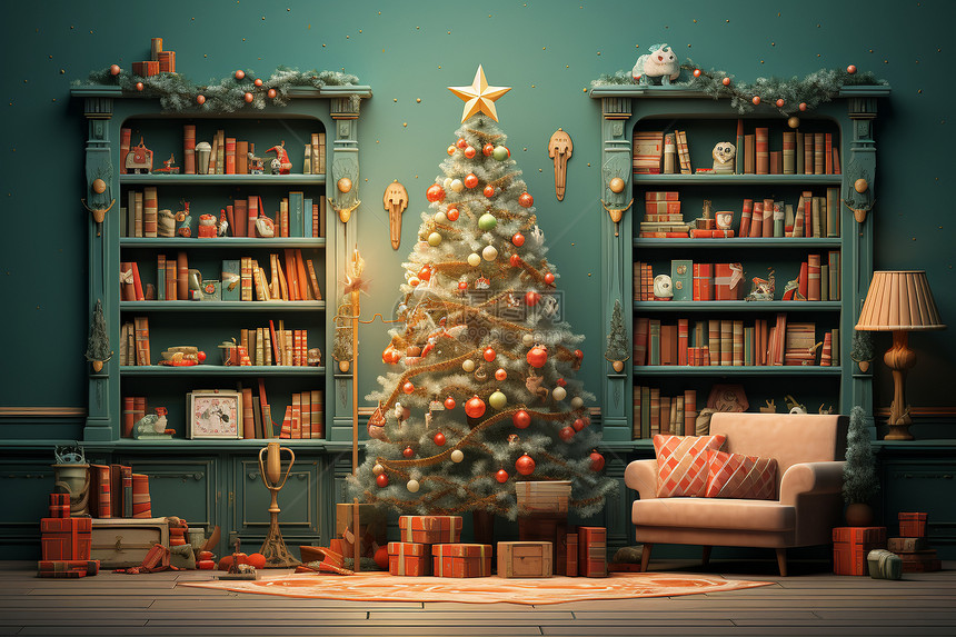 客厅里的圣诞树图片