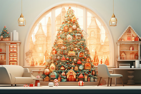 圣诞树下狂欢圣诞树下的插画