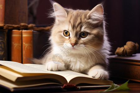小猫与故事书图片