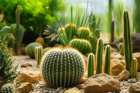 室内植被美丽的仙人掌花园背景