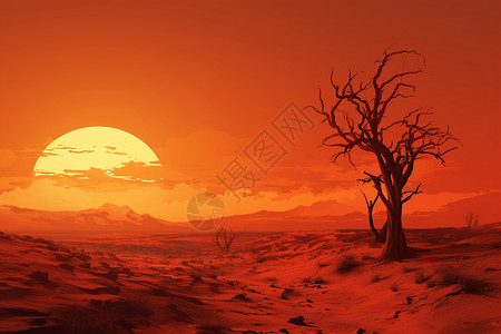 夕阳下沙漠景观图片