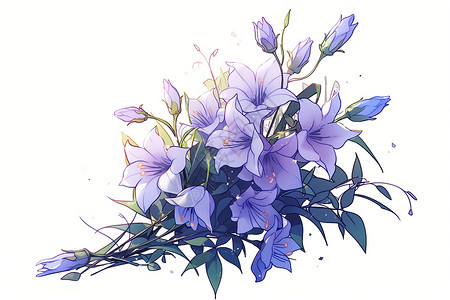 白色紫色美丽手绘下的美丽花朵插画