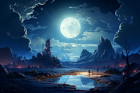 月色照亮湖面图片