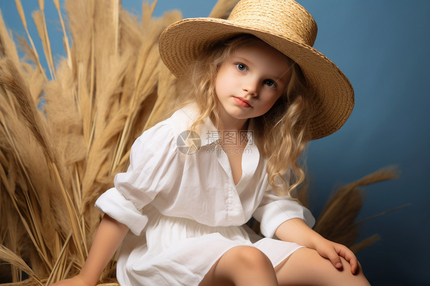 女孩戴着稻草帽儿图片