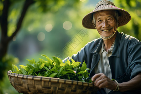 茶农的幸福笑容背景图片