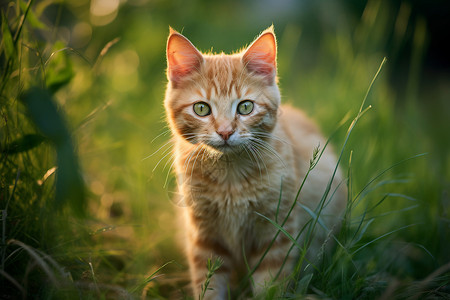 草地上可爱的小猫背景图片