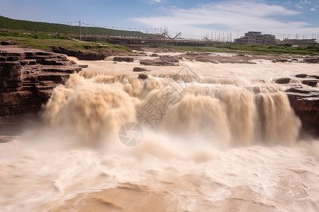 壮观的黄河瀑布背景图片