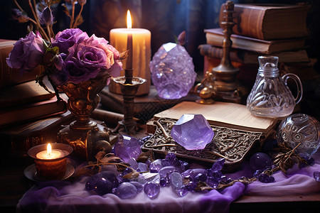 紫晶簇与塔罗背景