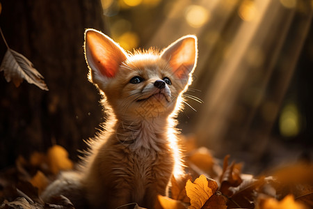 树木下的动物小狐狸图片