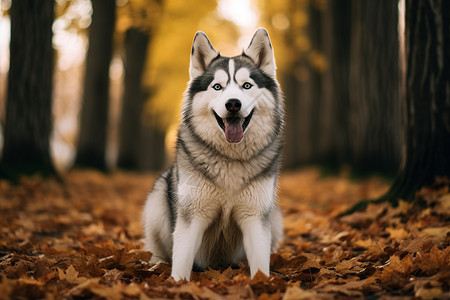 可爱树林秋季树林中的小狗背景