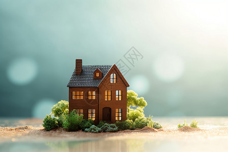 海滩房子海滩上的房屋模型设计图片