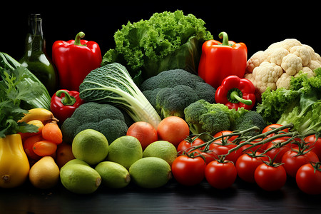 桌面上堆放的新鲜蔬菜背景图片