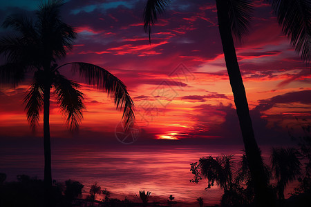 日落下的棕榈树植物背景图片