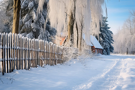 大雪的村庄图片