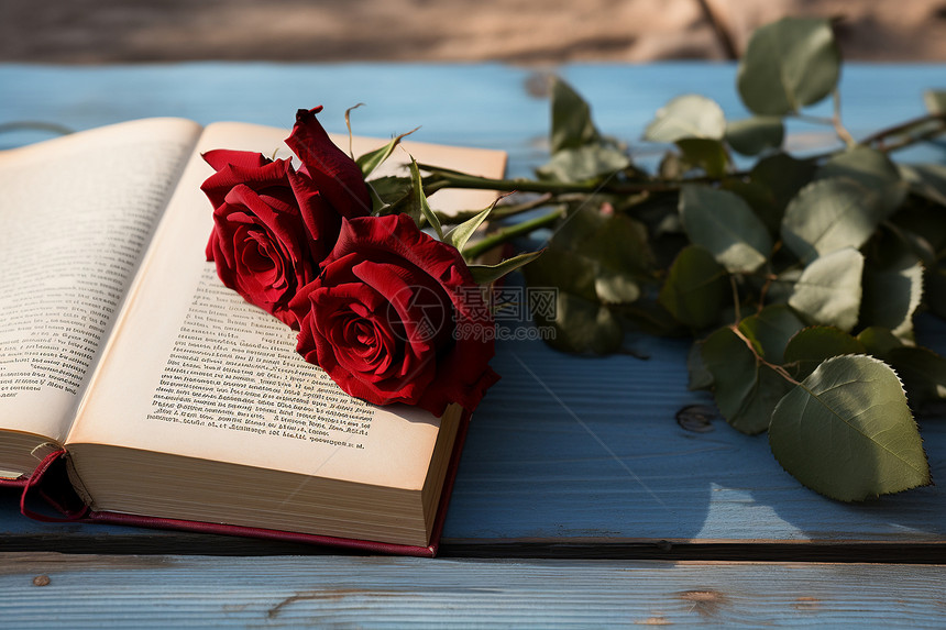 一本书和一朵玫瑰图片