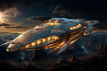 银光闪耀的飞船背景图片