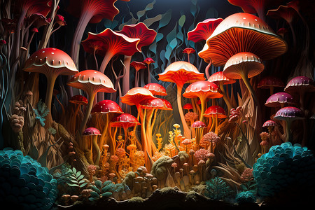 神秘森林中的奇幻蘑菇图片