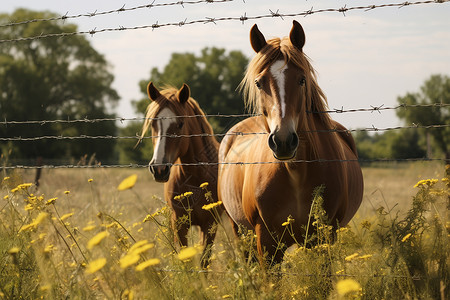 乡村牧场上两匹马图片