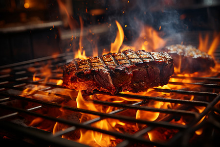火焰烤牛排火焰牛肉高清图片