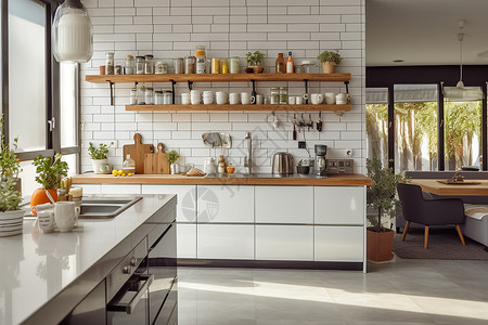 宽敞明亮的现代厨房图片