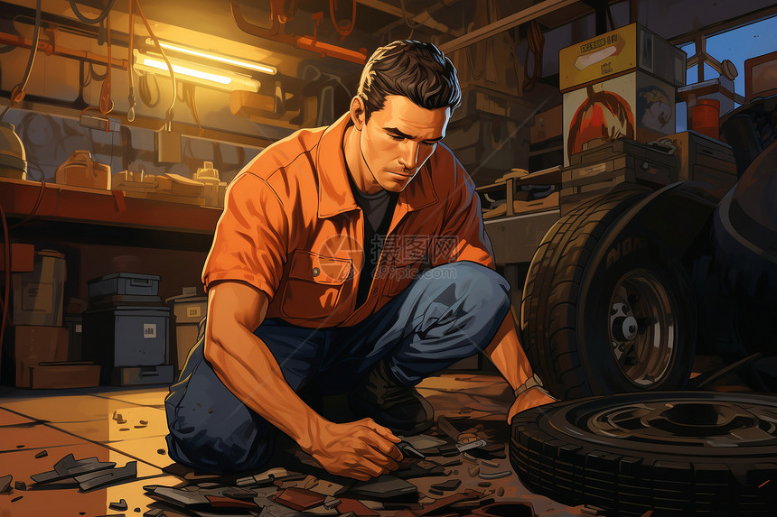 车胎检修的工人图片