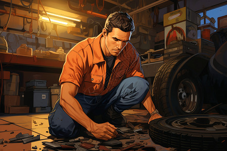 车胎检修的工人背景图片
