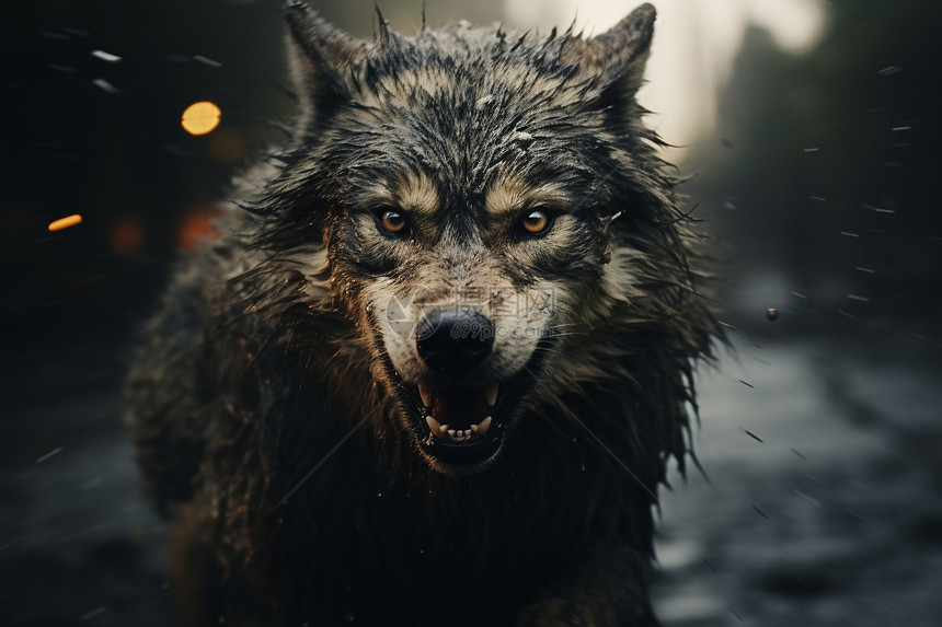 雨中狂奔的野狼图片