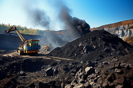 挖掘机开采煤炭背景图片